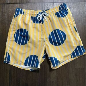 Saturday NYC Timothy Striped Polka Dot Swim Shorts Large Blue, Yellow and Tan